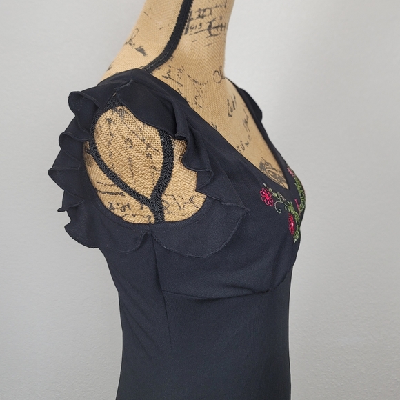 NWT Vintage Flutter Sleeve Black Midi Slip Dress - Picture 4 of 15